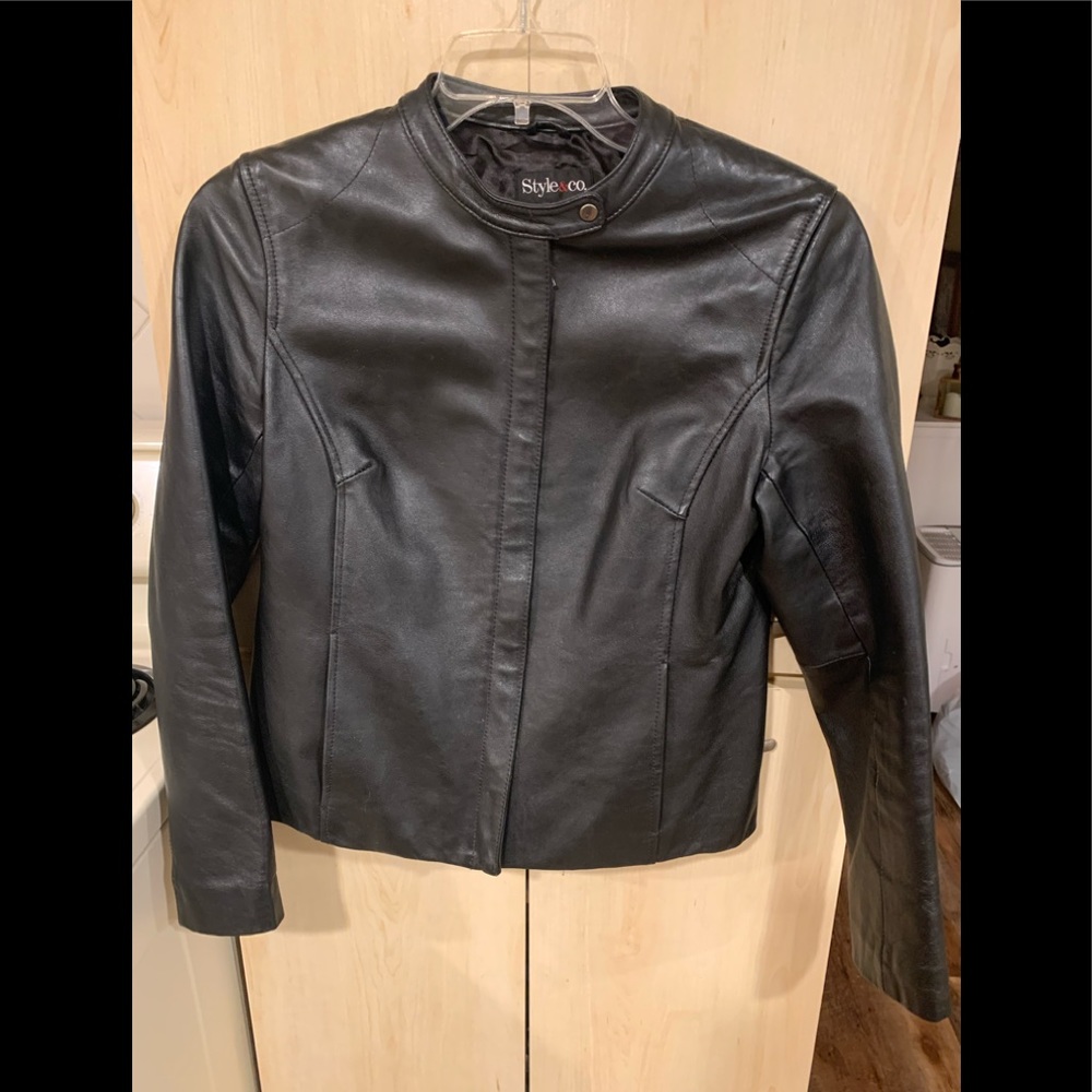 STYLE &  COMPANY BLACK LEATHER BIKER JACKET SIZE S